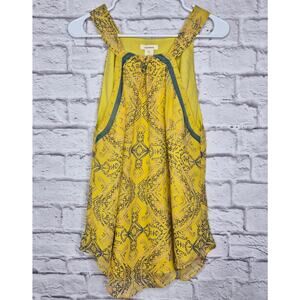Sundance Silk Halter Top Size 16 Yellow Geometric Aztec Boho Sleeveless Blouse